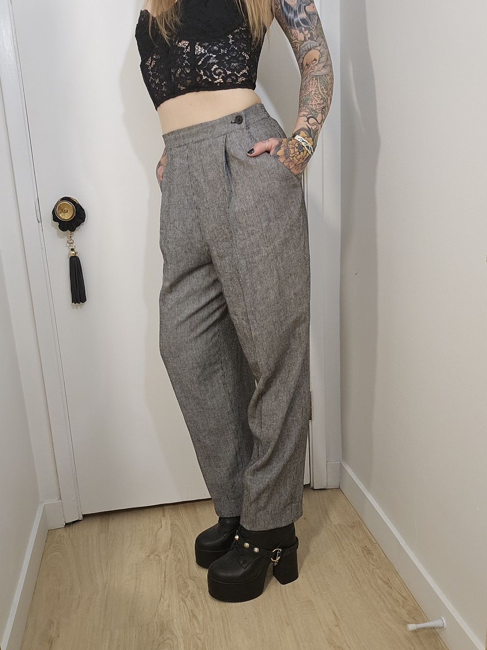 Vintage 1980s Tweed High Waisted Pleated Trouser Pants